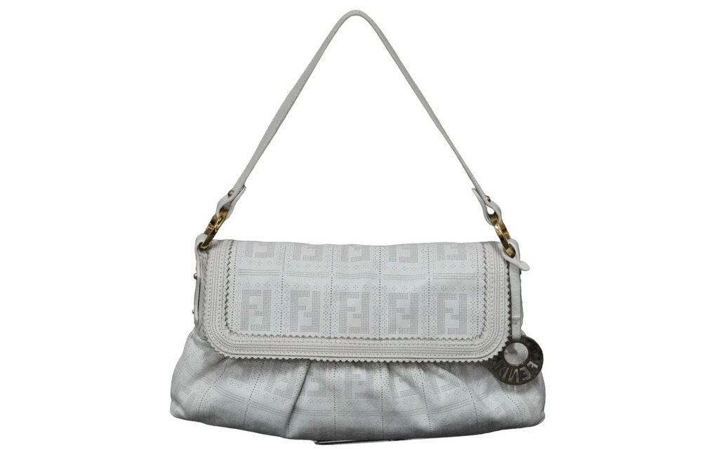 Fendi Handbag Hobo chef bag patched leather white